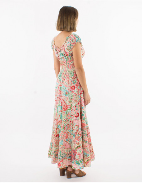 Robe longue bohème col V élastiqué