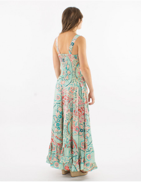 Robe longue smockée motif cachemire