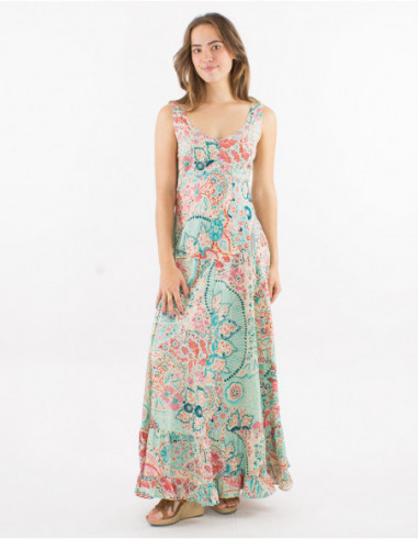 Robe longue smockée motif cachemire