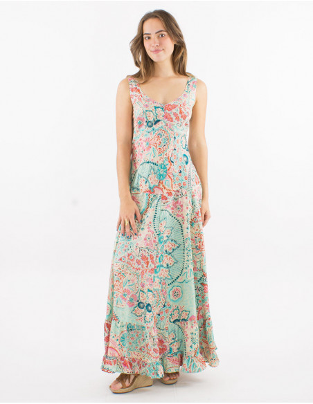 Robe longue smockée motif cachemire