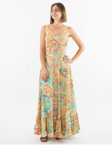 Robe longue smockée motif cachemire