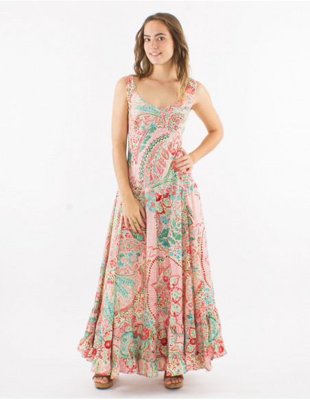 Robe longue smockée motif cachemire