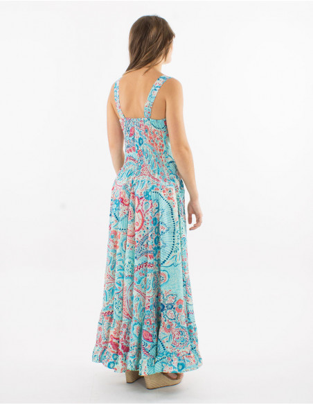 Robe longue smockée motif cachemire