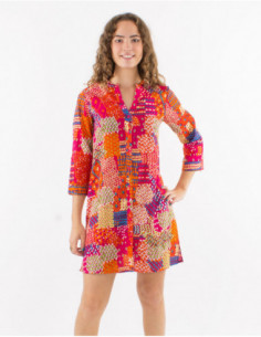 Robe chemise courte motif patchwork
