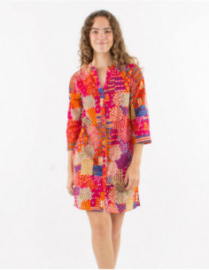 Robe chemise courte motif patchwork 2