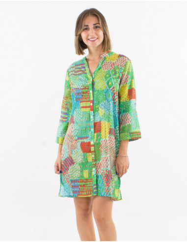 Robe chemise courte motif patchwork