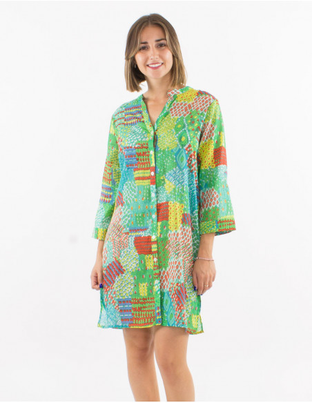 Shirt dress with patchwork patterns