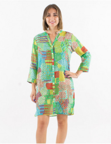 Shirt dress with patchwork patterns