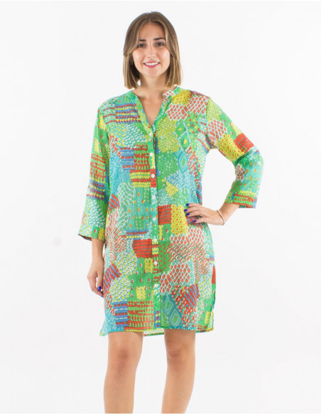Shirt dress with patchwork patterns