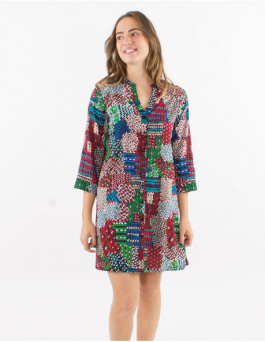 Robe chemise courte motif patchwork