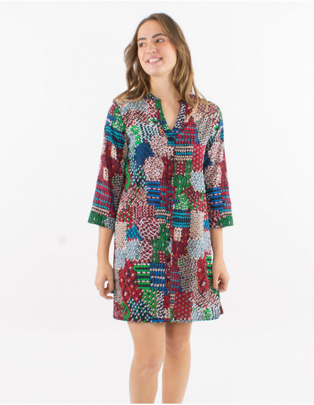 Shirt dress with patchwork patterns