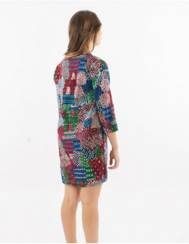 Robe chemise courte motif patchwork