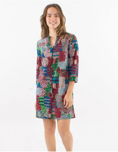 Shirt dress with patchwork patterns