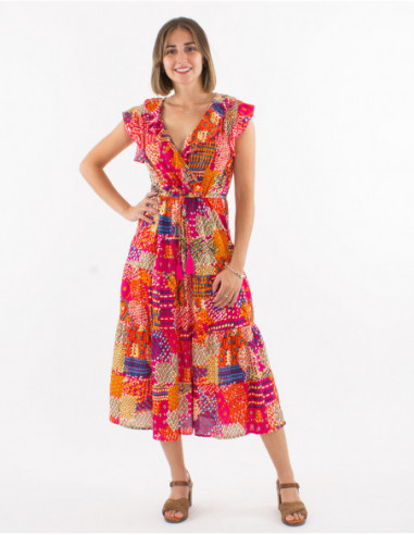 Colorful midi dress with ruffles