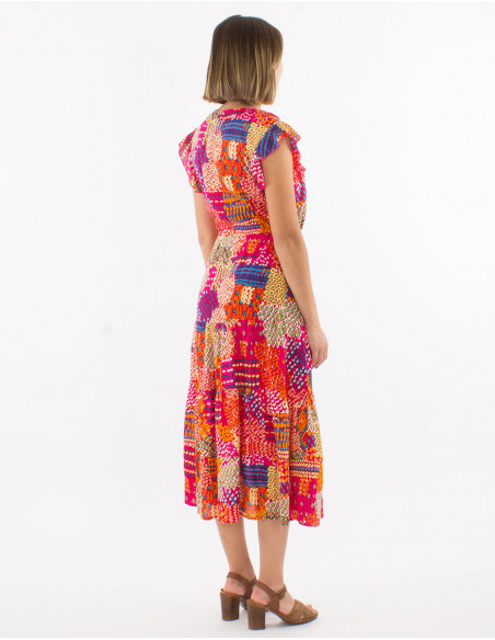 Robe midi cache coeur et motif patchwork