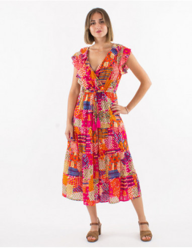 Colorful midi dress with ruffles