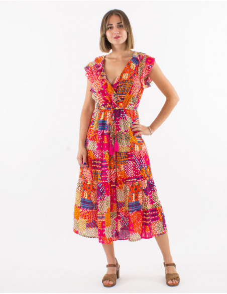 Robe midi cache coeur et motif patchwork