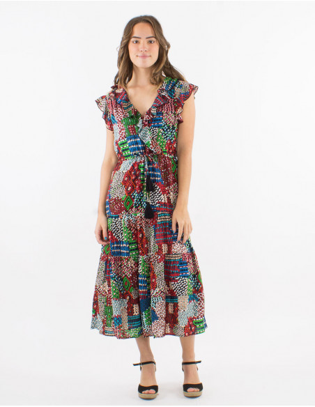 Robe midi cache coeur et motif patchwork