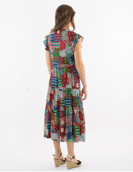Robe midi cache coeur et motif patchwork