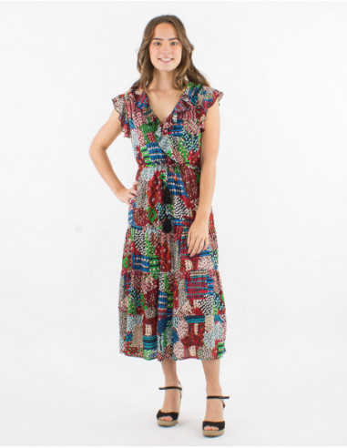 Colorful midi dress with ruffles