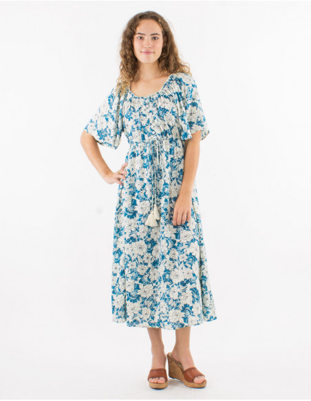 Robe midi bohème fleurie en viscose
