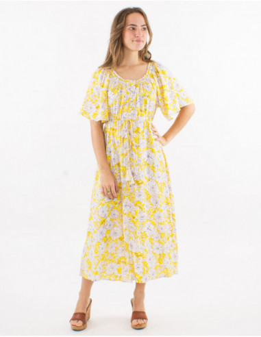 Robe midi bohème fleurie en viscose