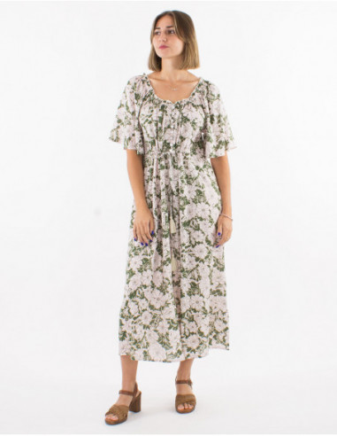 Robe midi bohème fleurie en viscose