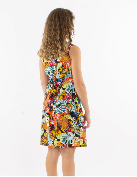 Robe courte tropicale à liens et poches