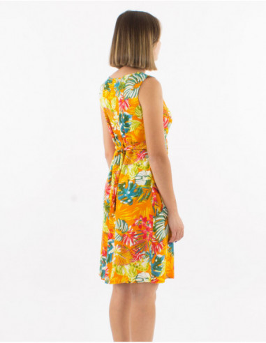 Robe courte tropicale à liens et poches
