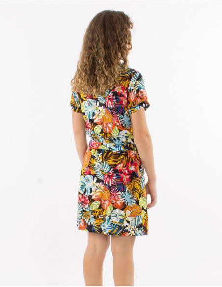 Tropical summer dress with tie to tie
