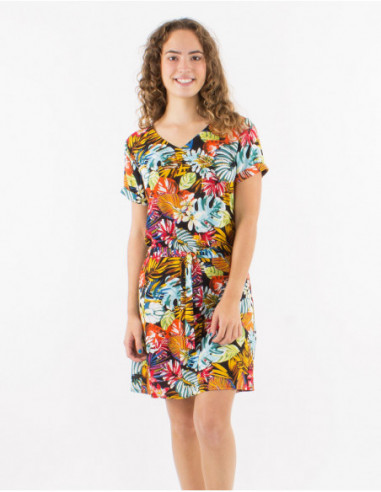 Robe d'été tropicale avec lien à nouer
