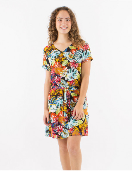 Robe d'été tropicale avec lien à nouer