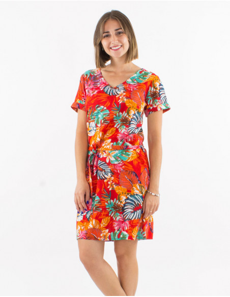 Tropical summer dress with tie to tie