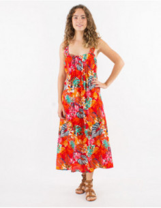 Midi dress with straps tropical pattern