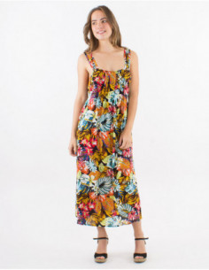 Midi dress with straps tropical pattern 2