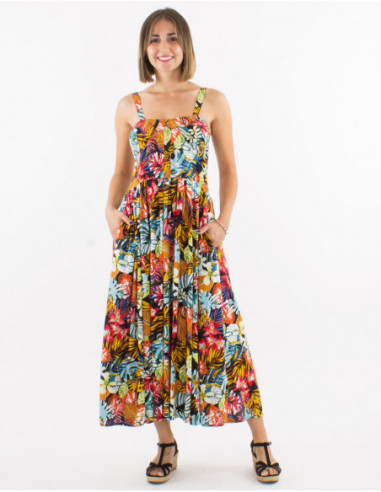 Robe midi d'été imprimé tropical coloré