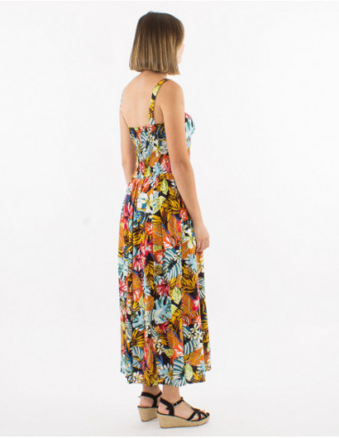 Robe midi d'été imprimé tropical coloré