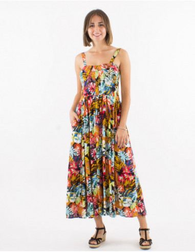 Robe midi d'été imprimé tropical coloré