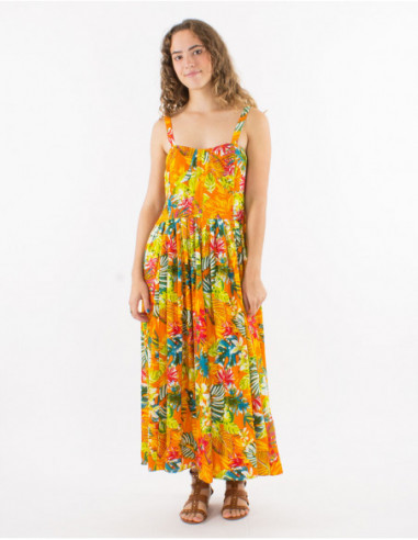 Robe midi d'été imprimé tropical coloré