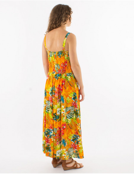 Robe midi d'été imprimé tropical coloré
