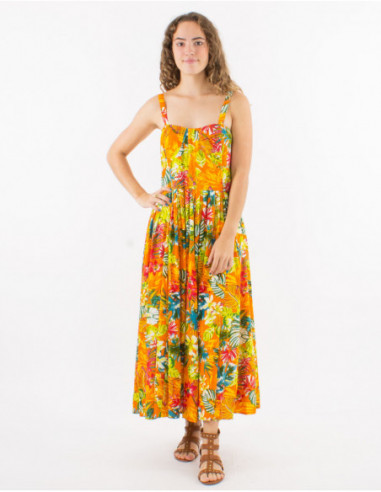 Colorful tropical summer midi dress