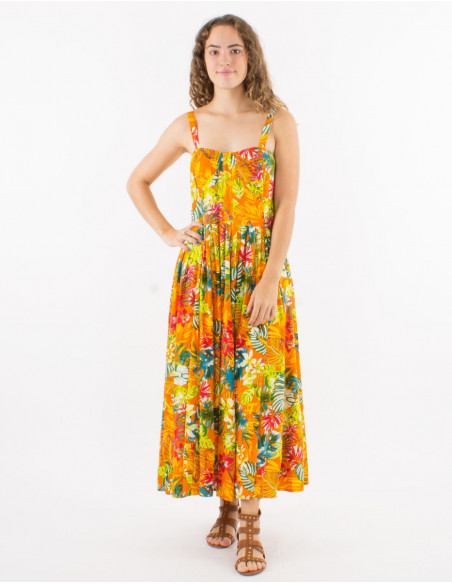 Colorful tropical summer midi dress