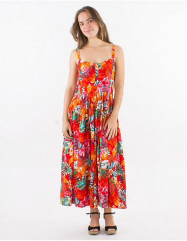 Robe midi d'été imprimé tropical coloré