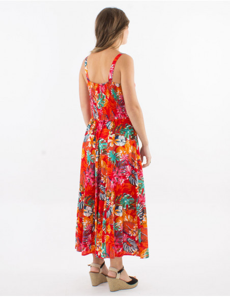 Robe midi d'été imprimé tropical coloré
