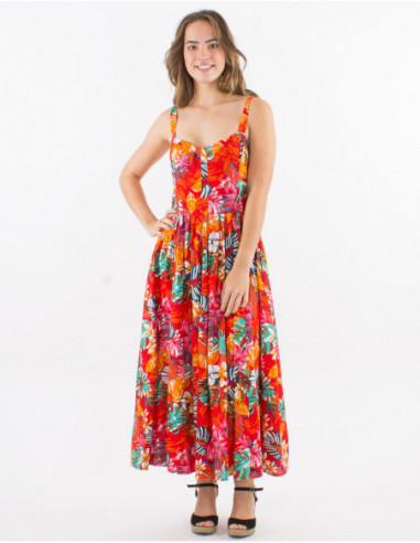 Colorful tropical summer midi dress