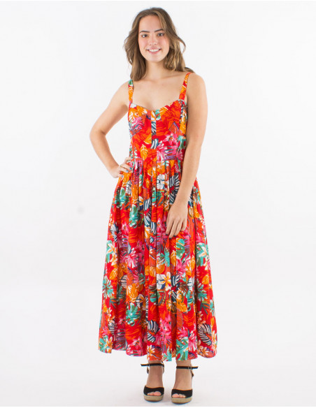 Colorful tropical summer midi dress