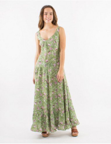 Robe longue bohème fleurie à volants