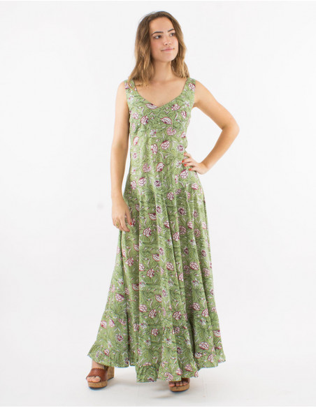 Long floral bohemian dress with ruffles