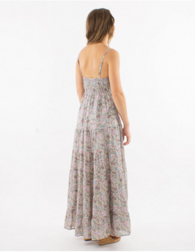 Robe longue en coton motif fleuri