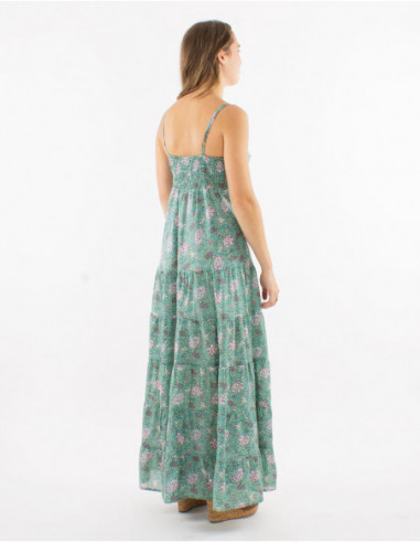Robe longue en coton motif fleuri